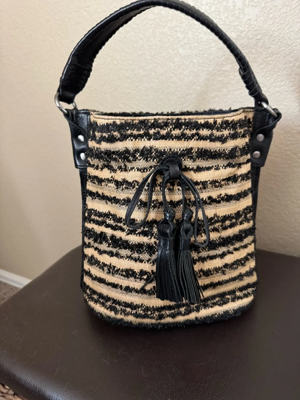 Ebbe Woven Octavia Bucket Bag, Patricia Nash
